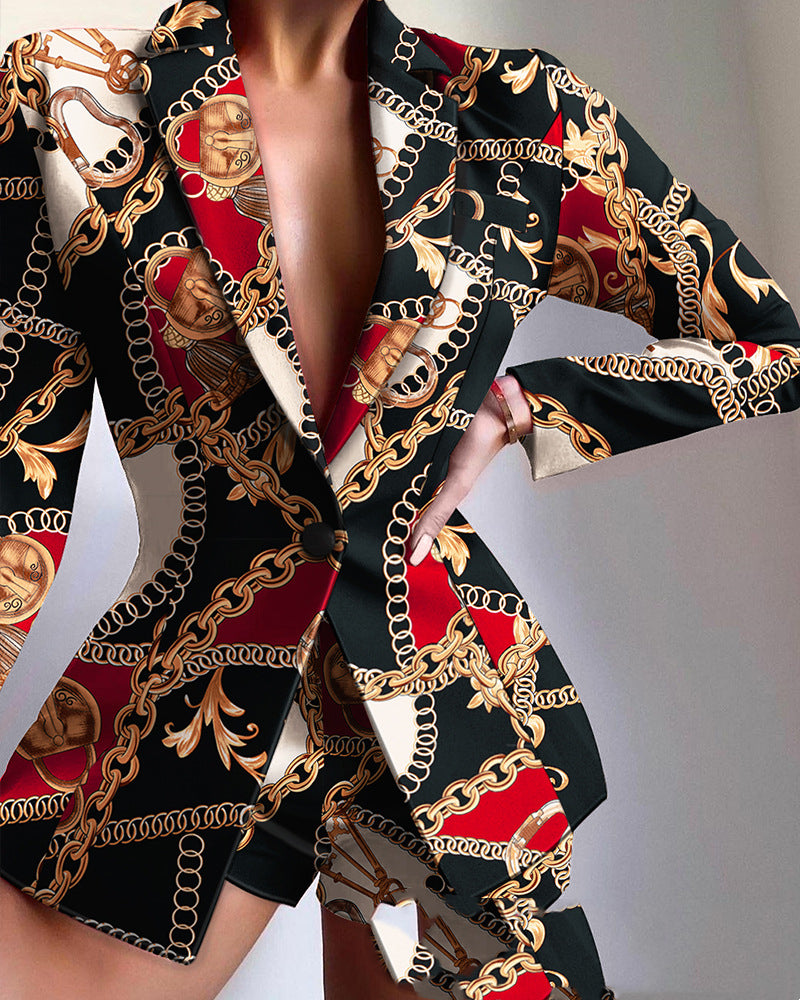 Blazer à revers multicolore européen et américain