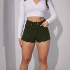 Short en jean brodé élégant et non extensible à taille mi-haute pour femme