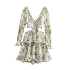 Robe imprimée en mousseline de soie à col en V coupe ajustée amincissante pour femme