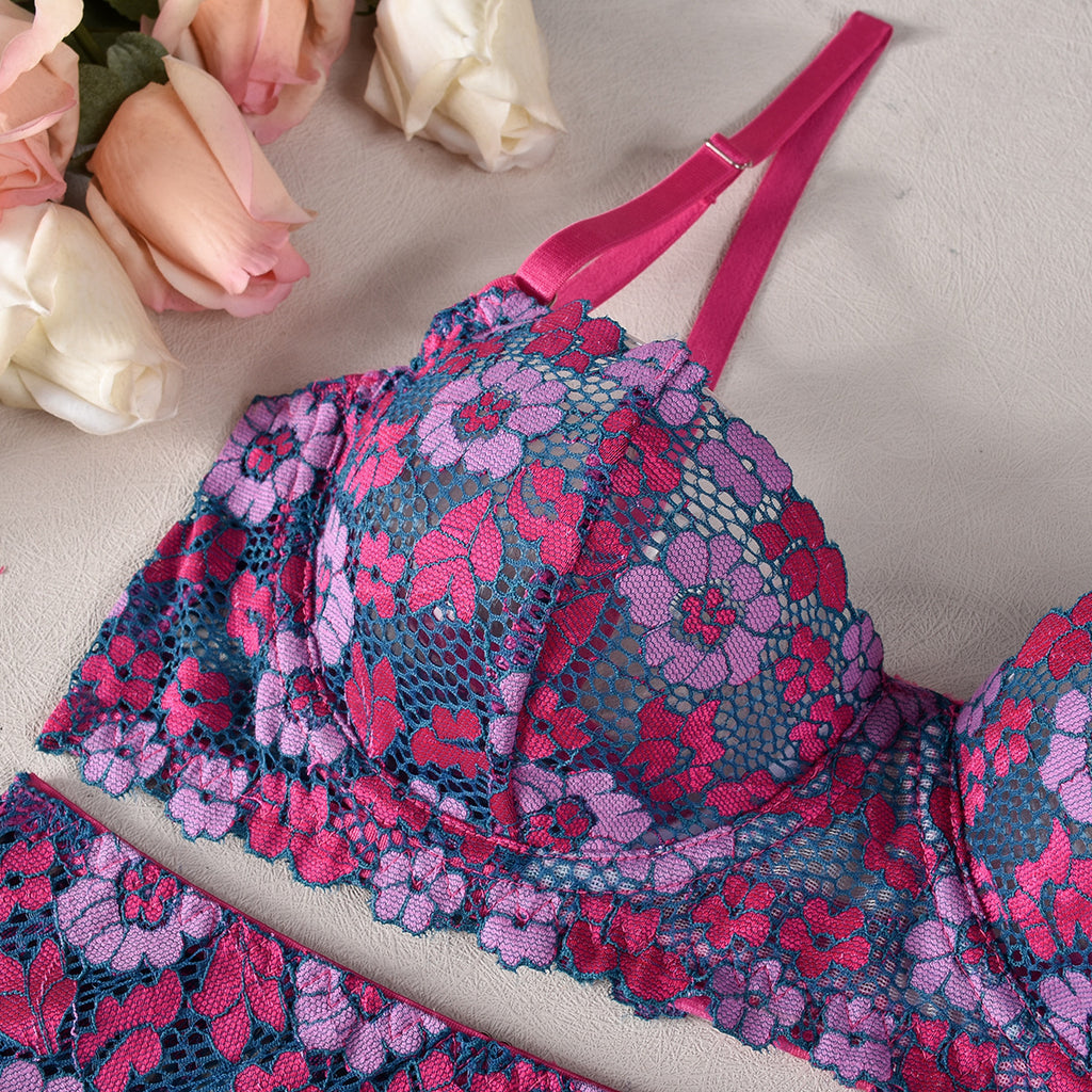Maillot de Bain Bikini Brodé Contraste de Couleurs pour Femmes