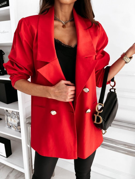 Veste de blazer à double boutonnage, décontractée, avec revers, pour femme, pour le bureau, à boutons