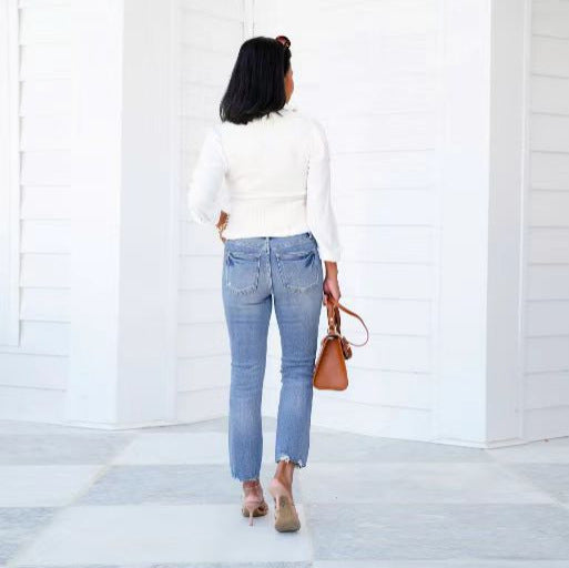 Jean slim stretch élégant style vintage pour femme Main Image