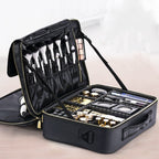 Trousse de Toilette en Cuir Grande Capacité Portable Trousse de Maquillage pour Maquilleur