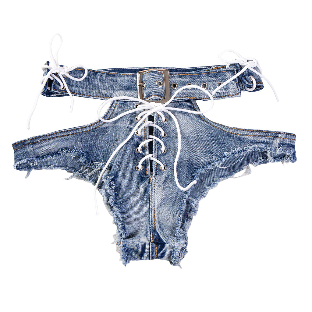 Short en jean sexy taille haute effiloché pour femme
