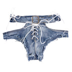 Short en jean sexy taille haute effiloché pour femme