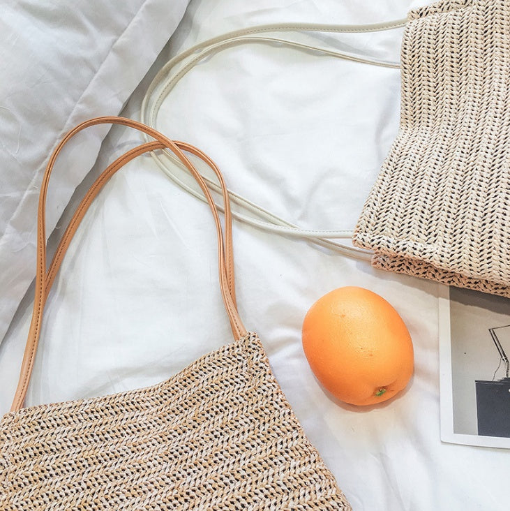 Sac de paille tressé à la mode pour femmes, sac à bandoulière fourre-tout fait à la main, sac à main tricoté pour dames, sac de plage féminin, sacs bolsos mujer