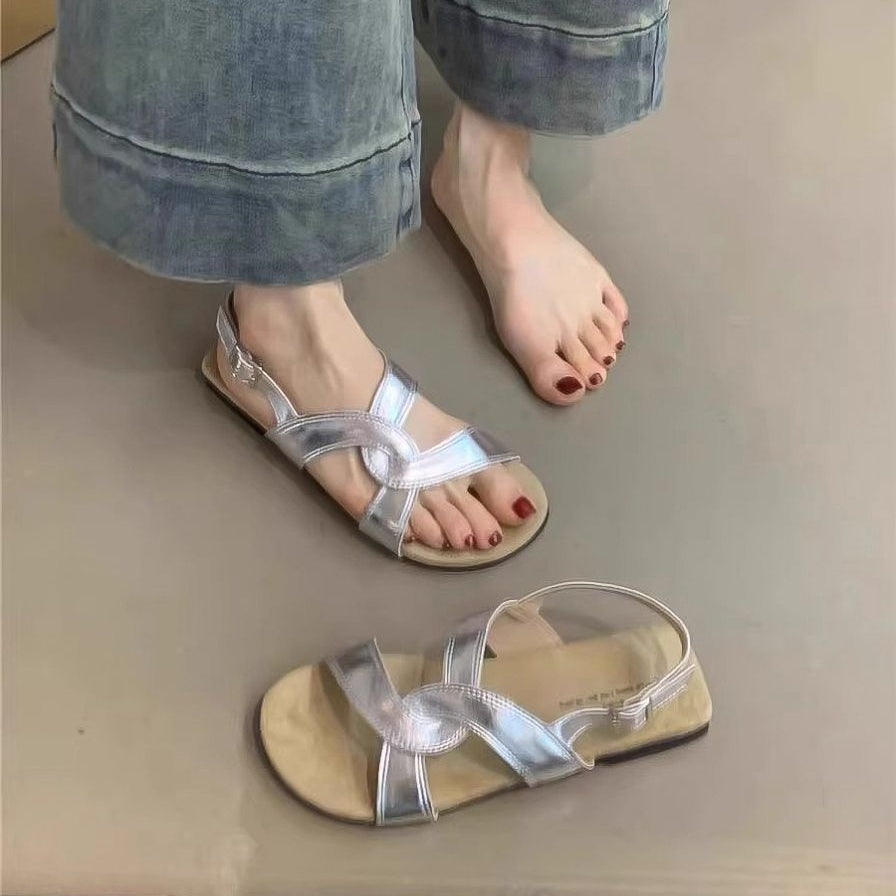 Sandales rétro à boucle et brides croisées pour femme – été