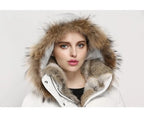 Manteau d'extérieur haut de gamme en duvet et fourrure de lapin, mi-long, matelassé, pour femme