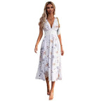 Nouvelle robe d'été sans manches à col en V, taille haute imprimée pour femmes