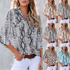 Chemise décontractée ample à manches trois-quarts imprimé léopard pour femme