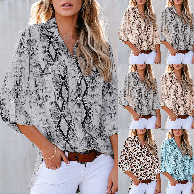 Chemise décontractée ample à manches trois-quarts imprimé léopard pour femme Hover Image