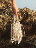 Pochette de Soirée Élégante Creuse Tissée en Coton et Lin à Paillettes et Pendentifs Rétro Style Français en Forme de Coquille