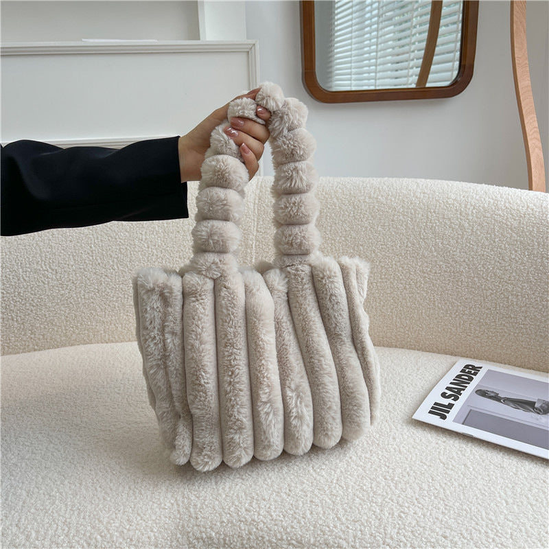 Nouveau Sac à Main en Peluche Portable Grande Capacité à Bandoulière Unique pour Femmes