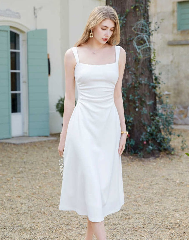 Nouvelle Robe à Bretelles Blanche "Tempérament Français" Haut de Gamme Main Image