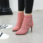 Women's Plaid Short High Heels Knight Boots