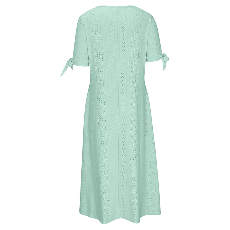 Robe longue d'été en broderie anglaise à col en V pour femme, manches courtes, coupe ample évasée pour la plage
