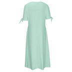 Robe longue d'été en broderie anglaise à col en V pour femme, manches courtes, coupe ample évasée pour la plage