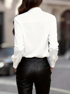 Chemise à manches longues unie en satin à lacets pour femme
