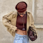 Manteau double boutonnage à col et kaki pour femme