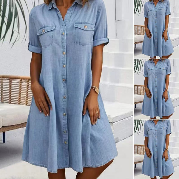Robe en jean unie pour femme, style tendance