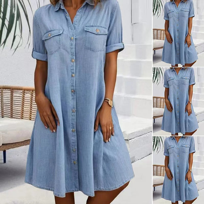 Robe en jean unie pour femme, style tendance Hover Image