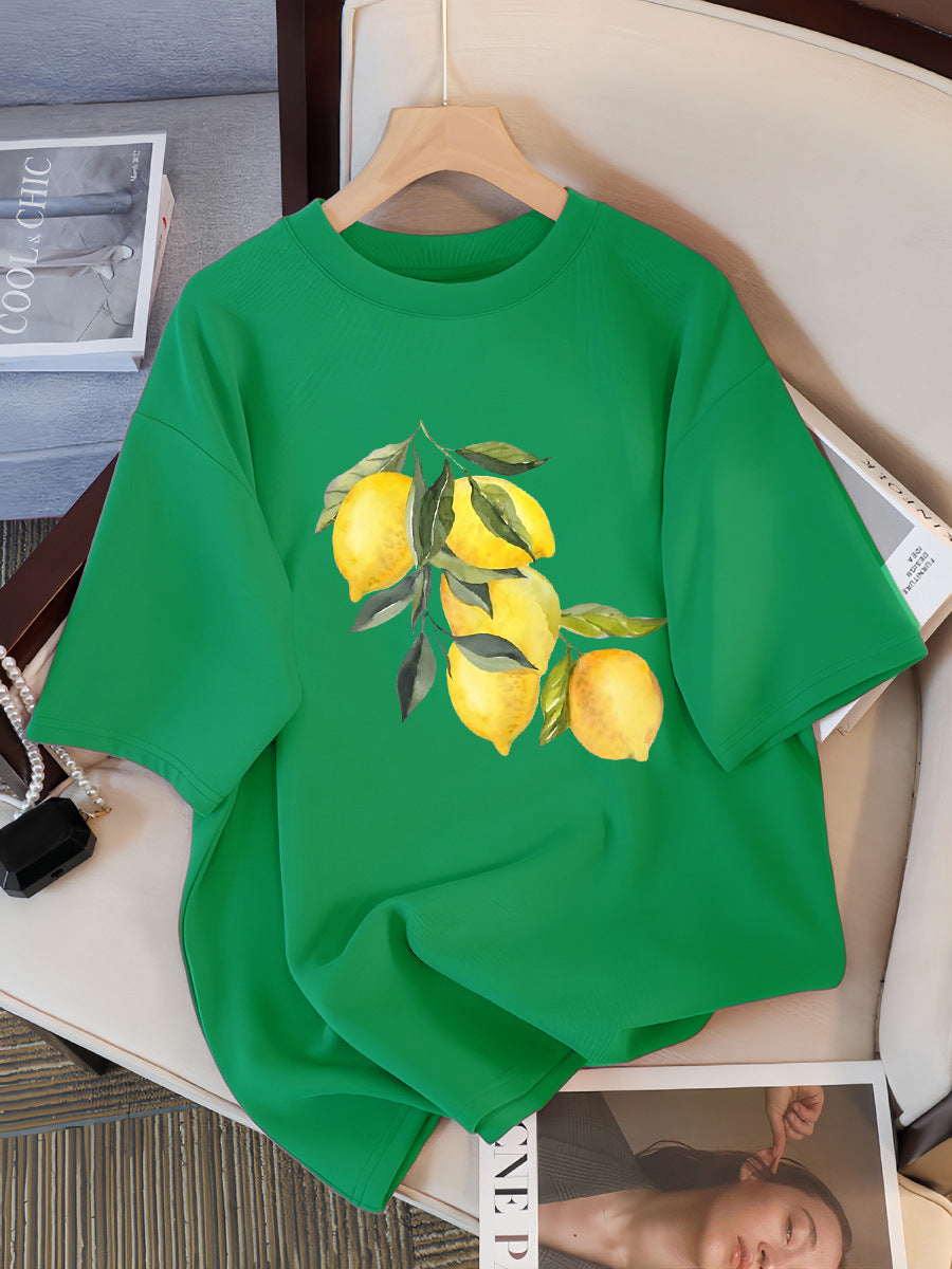 T-shirts à motif citron créatifs Femme décontracté doux hauts mode