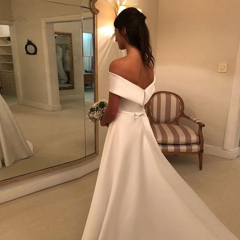 Robe de mariée pour femme, coupe droite, décolleté bateau