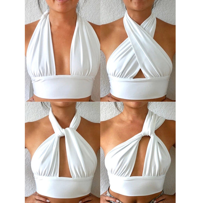 Débardeur polyvalent femme - Bretelles licou dos nu Courtes camisoles Unies Polyvalentes Main Image