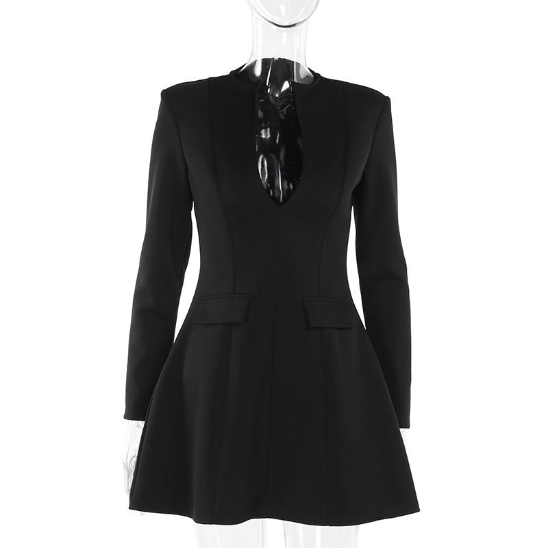 Robe élégante et sexy moulante à col en V et manches longues