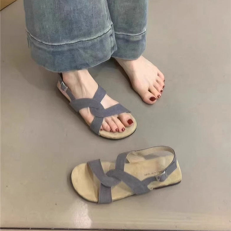 Sandales rétro à boucle et brides croisées pour femme – été