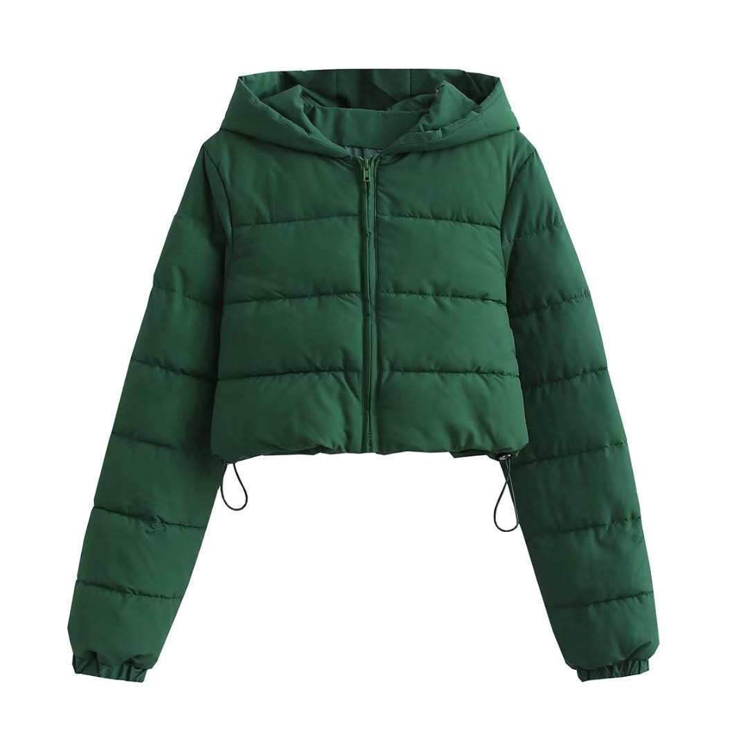 Doudoune courte en coton multicolore avec capuche pour femme