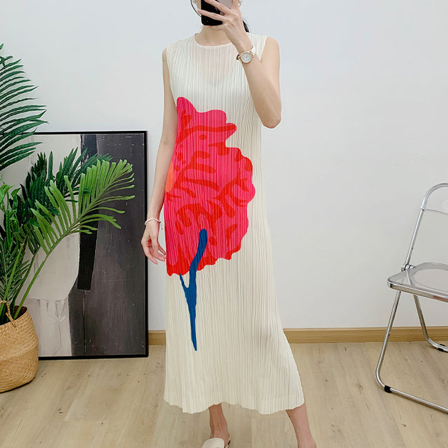 Robe Gilet sans Manches Imprimée Ample d'Été Main Image