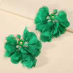 Boucles d'oreilles pendantes bohèmes faites à la main avec perles et fleurs en mousseline pour femmes, bijoux fantaisie pour vacances tropicales