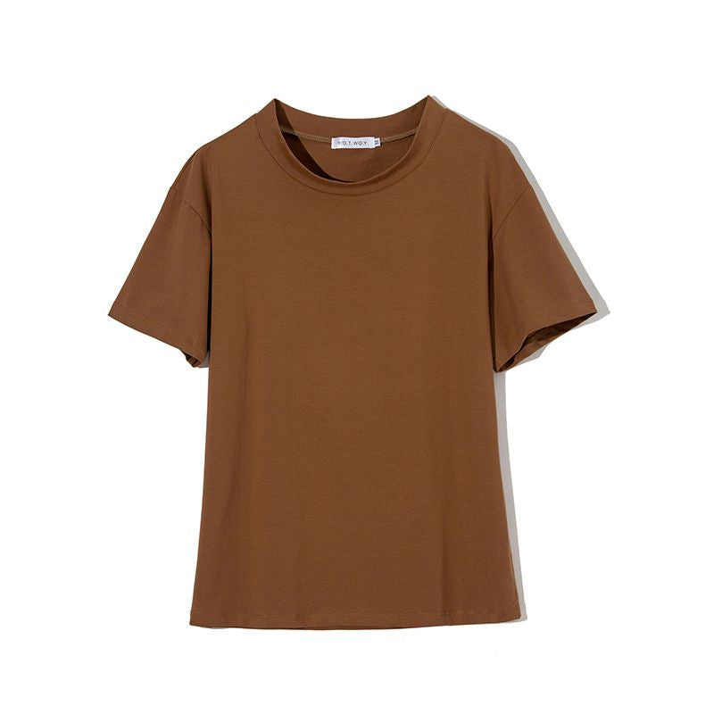 T-shirt basique en maille unie pour femme, en coton décontracté