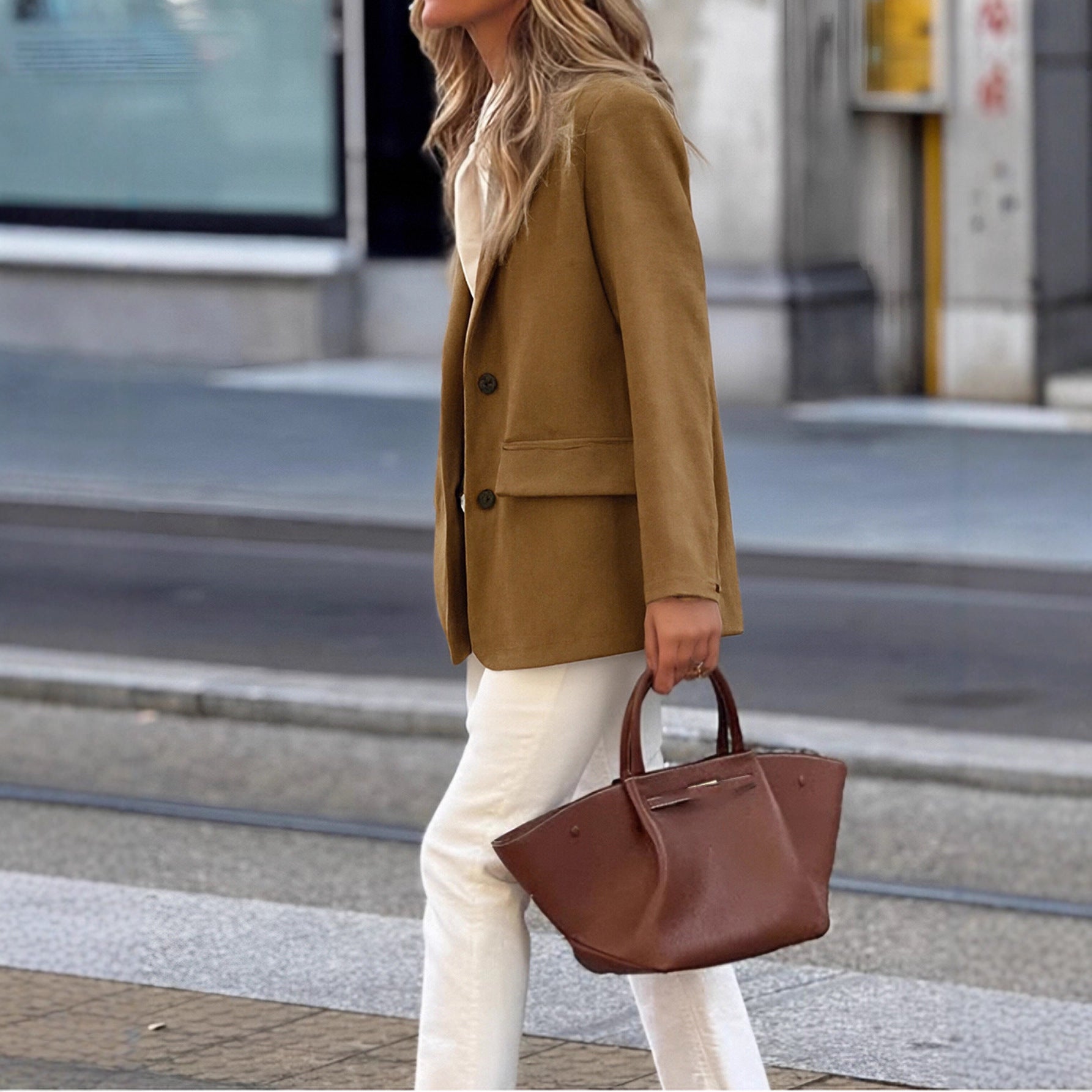 Elegant Commuter-Style Suede-Look Long-Sleeve Blazer