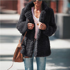Manteau Femme Hiver à Revers Manches Longues en Fausse Fourrure Moelleuse