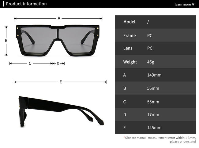 Lunettes de soleil carrées surdimensionnées à lentille unique pour hommes et femmes à la mode Main Image