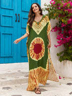 Robe longue en rayonne imprimée à col en V pour les vacances