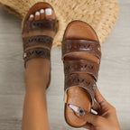 Pantoufles creuses Femme Sandales d'été ajourées à velcro Plateforme Compensée Chaussures de Marche