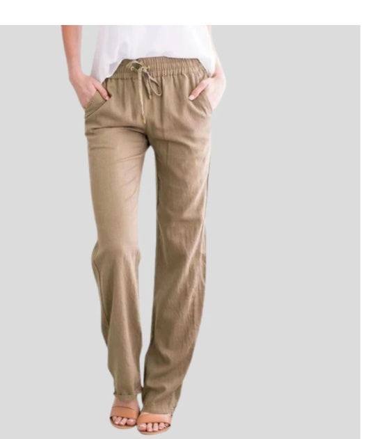 Pantalon décontracté taille élastique de couleur unie pour femme – Commerce extérieur