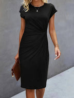 Robe mi-longue décontractée à col rond avec nœud sur le devant pour femme
