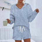 Fashion Striped Casual Sports Shorts Suit Women's Two-piece Set