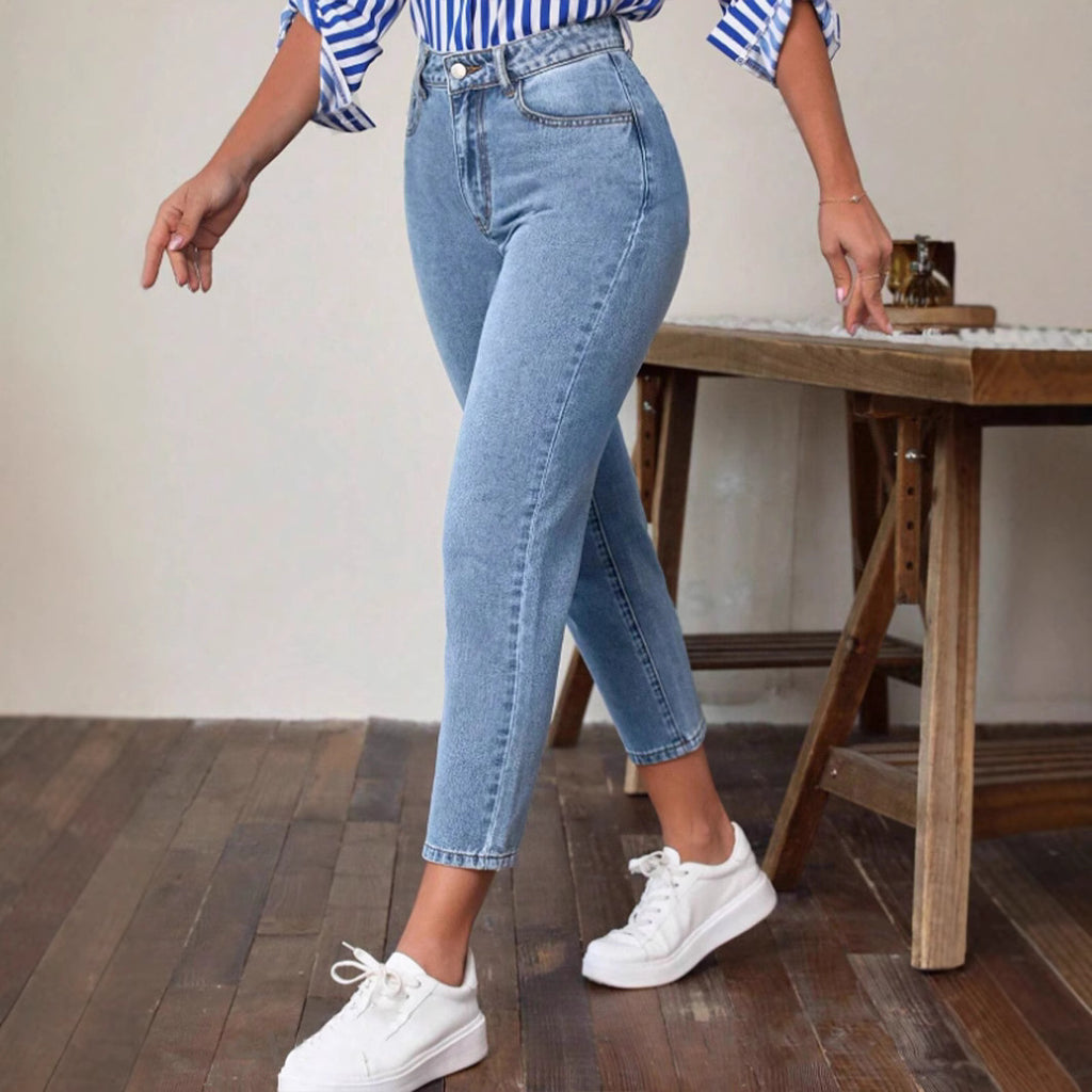 Jean skinny stretch rétro taille haute pour femme