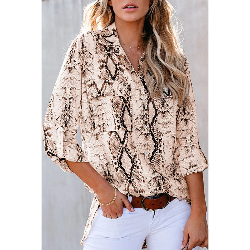 Chemise décontractée ample à manches trois-quarts imprimé léopard pour femme