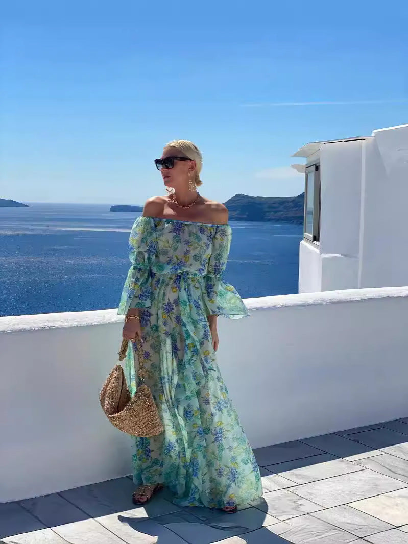 Robe imprimée en mousseline de soie pour les vacances à la plage de Bohème