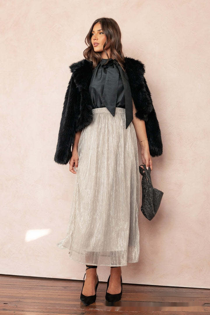 Jupe sirène unie en fil pour femme, taille haute amincissante, ligne A, en soie brillante, style français