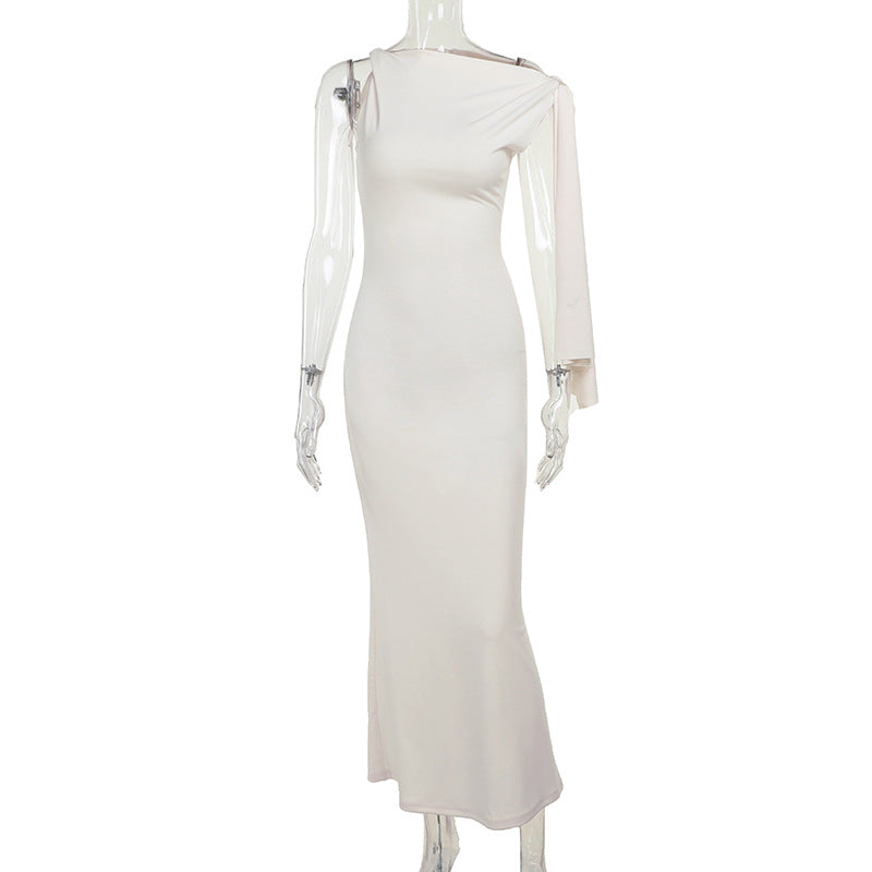 Robe longue à ruban asymétrique Ins, robe sans manches moulante pour soirée et club pour femmes