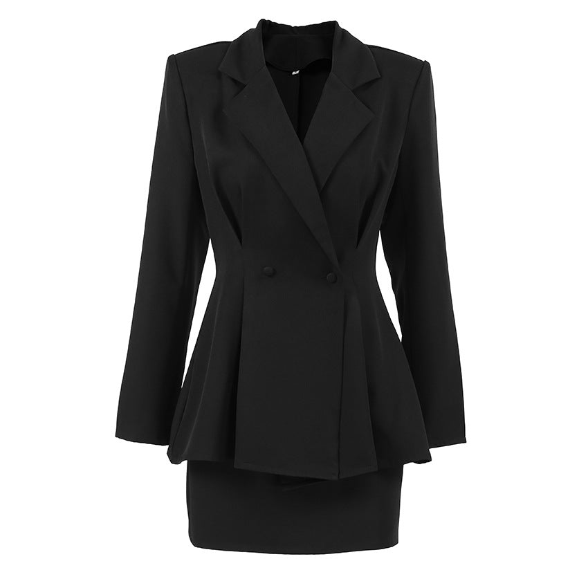 Ensemble deux pièces tailleur et jupe fourreau noirs amincissants et élégants avec ceinture à la taille pour femme