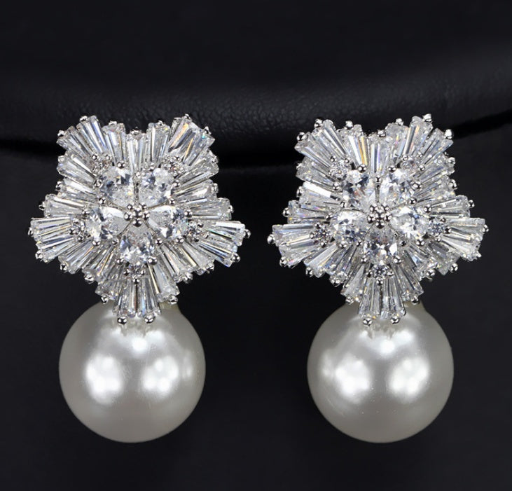 Boucles d'oreilles pendantes avec perles et oxyde de zirconium en forme de feux d'artifice de luxe pour femme, cadeau d'anniversaire