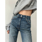 Jean évasé en denim pour femme, coupe droite ample, style rétro